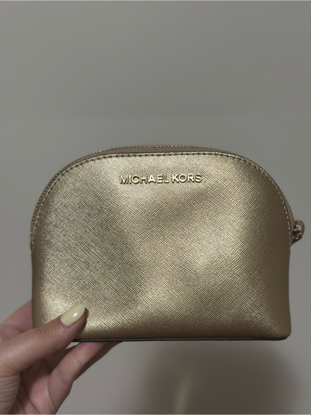 Michael Kors Metallic Gold Saffiano Cosmetic Case